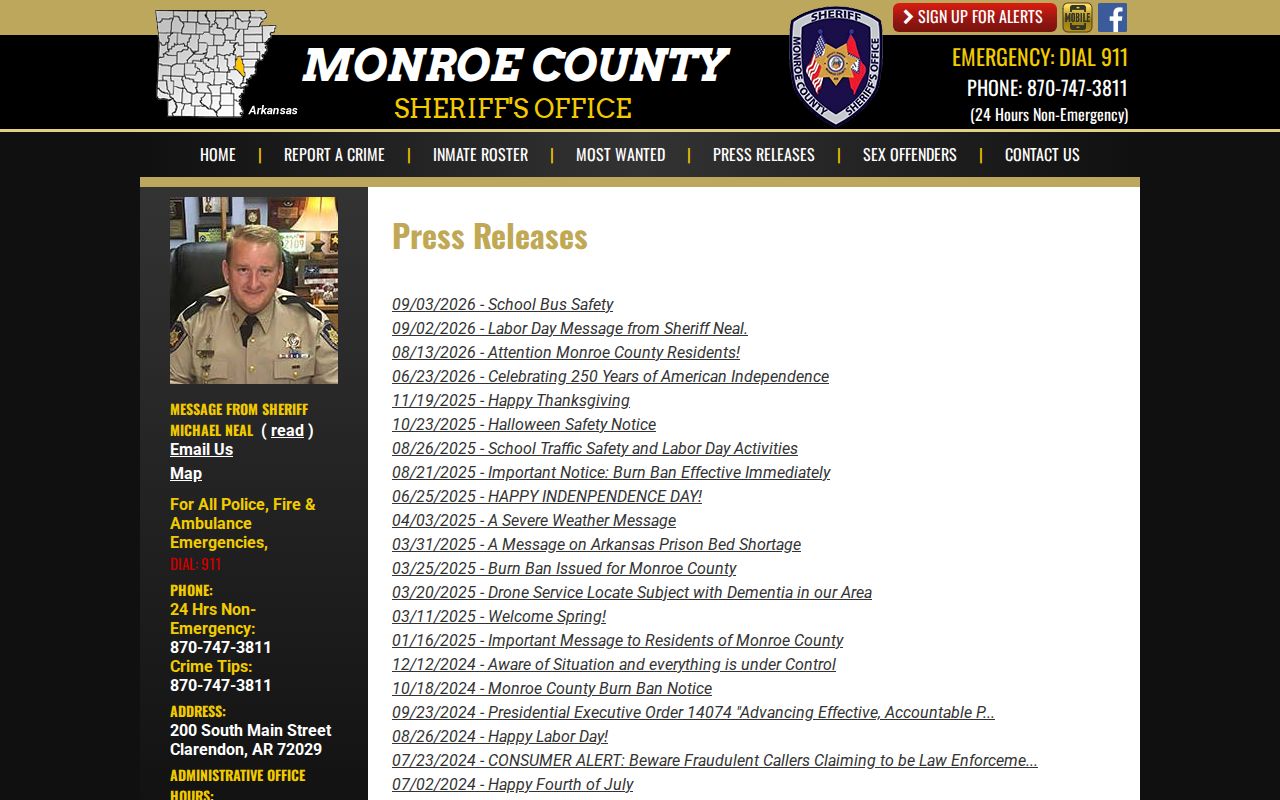 Monroe County Sheriff's Office press release archive