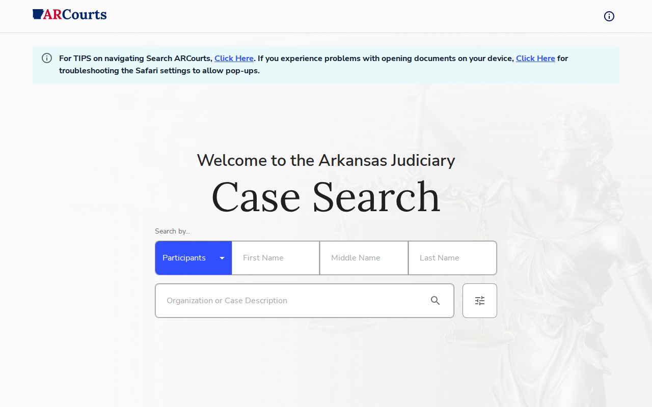 Arkansas court participant search for Holly Grove arrest case records
