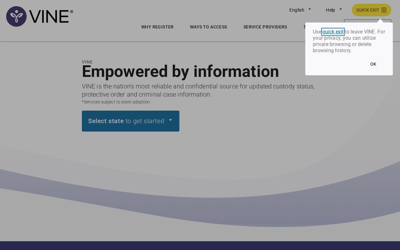 Official VINELink custody search interface