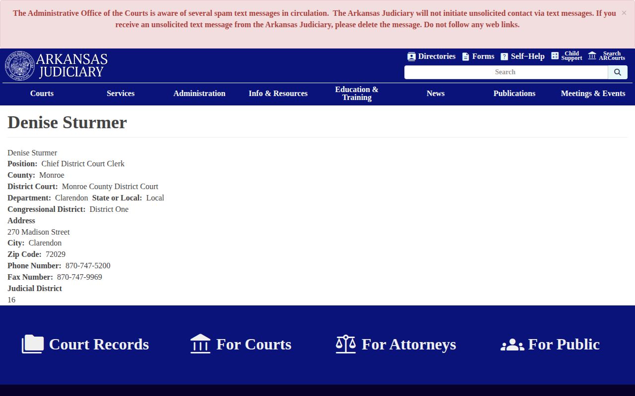 Monroe District Court clerk source for Clarendon arrest case records