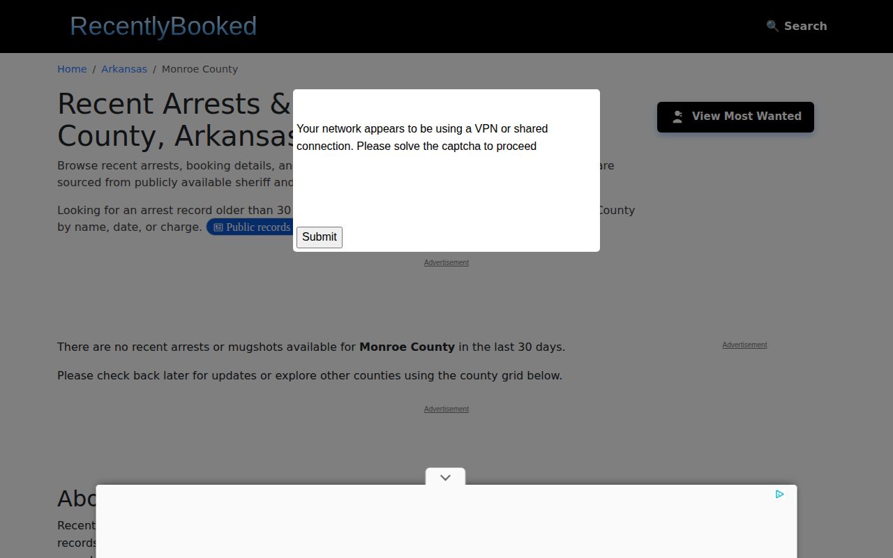 Unofficial RecentlyBooked Monroe County Arkansas page