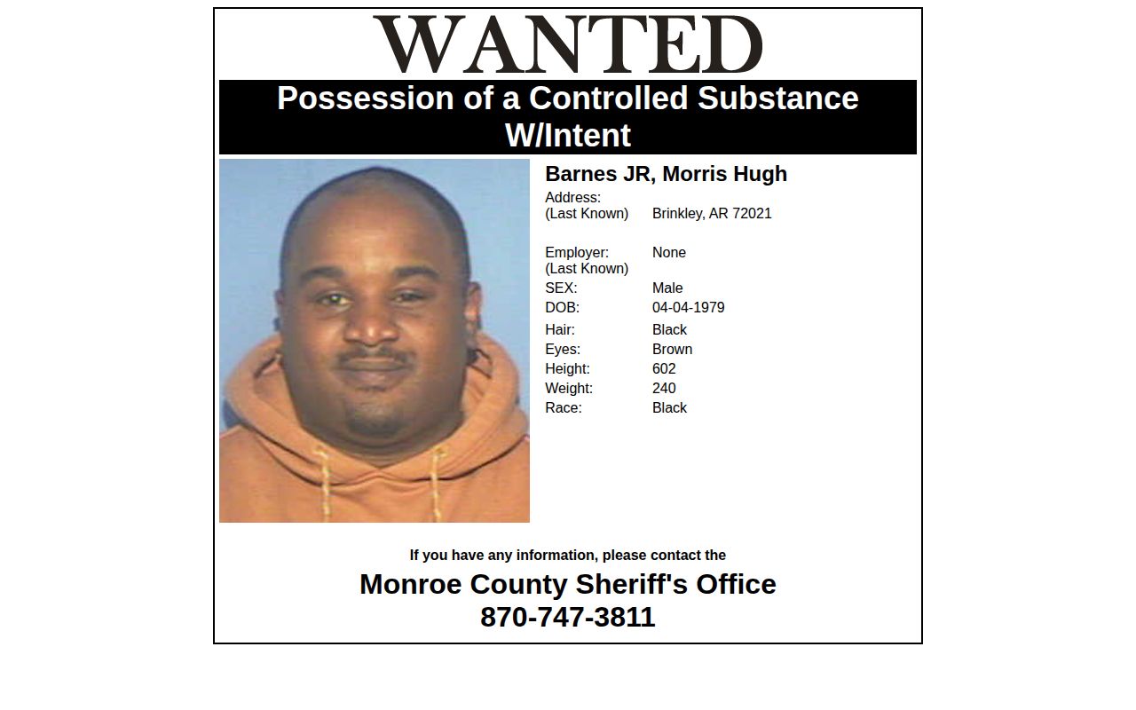 Monroe County Sheriff's Office official most-wanted detail page
